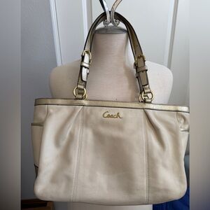 Coach Cream Leather Tote with Gold Accents